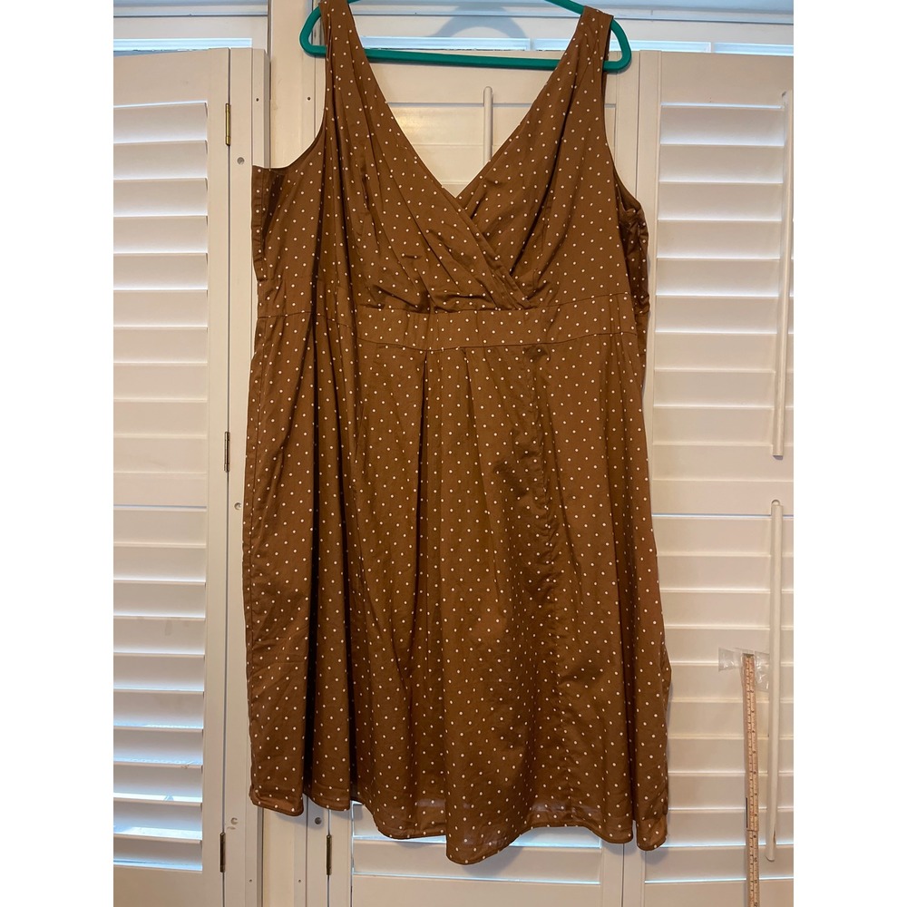 LandsEnd womens 26W dress brown with white polka dots